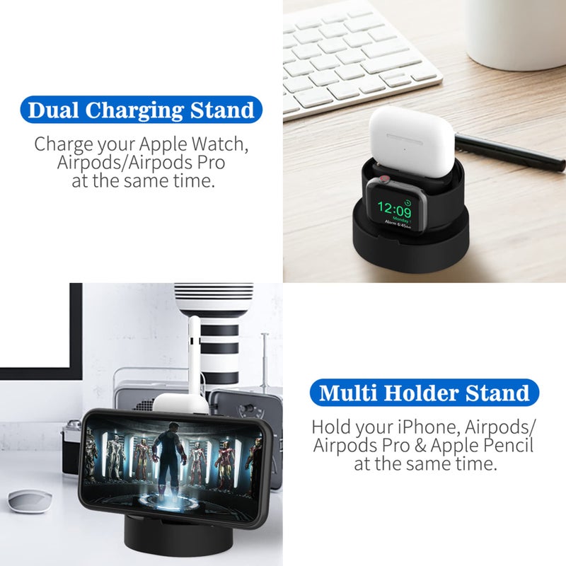 SOKUSIN Stand for Apple Watch Charger - iWatch AirPod 2 in 1 Charging Stand Holder Dock Compatible with Apple Watch Series 10 9 8 Ultra2 Ultra SE2 SE 7 6 5 4 3 2 and AirPods 1/2/3/Pro (Black) - Image 2
